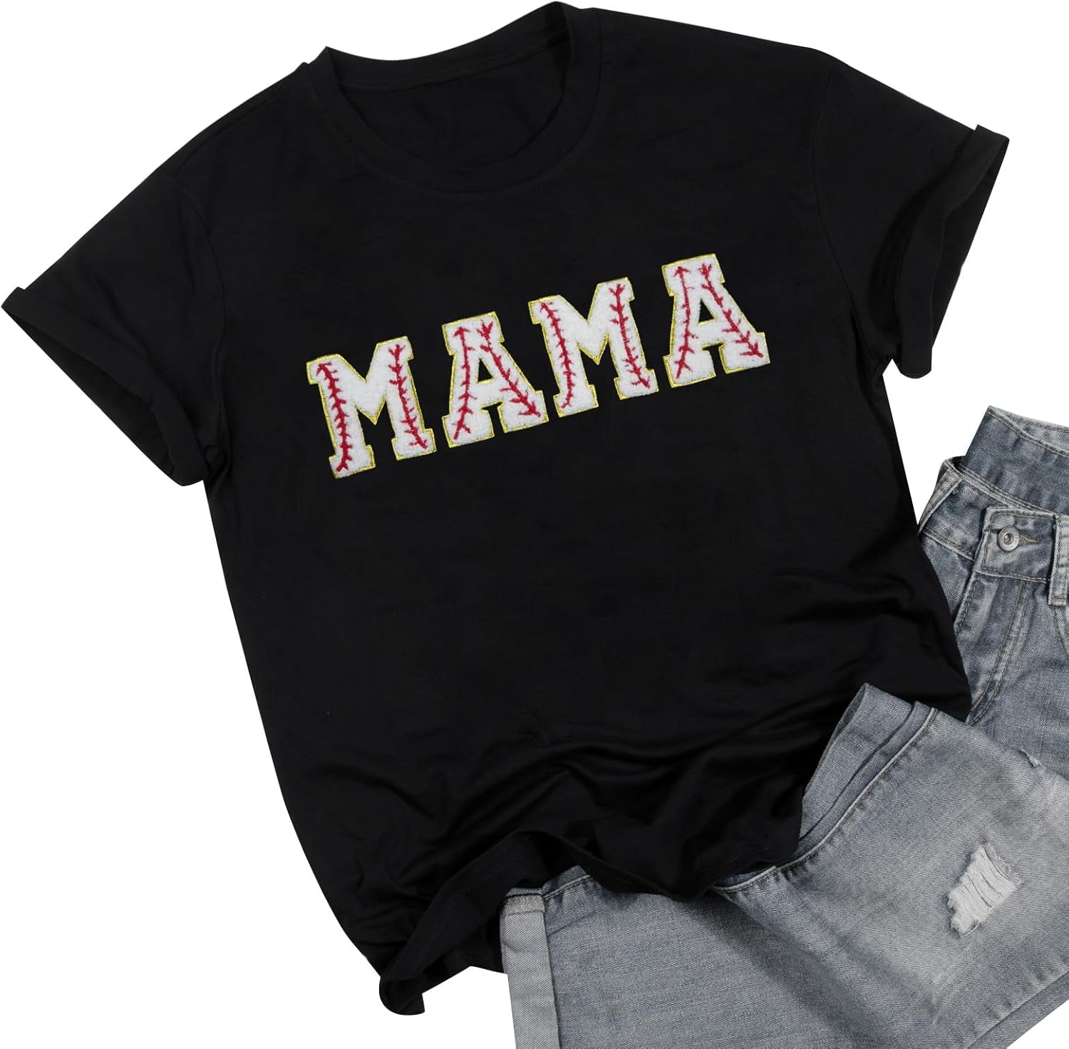 Baseball Shirt Women Oversized Baseball Mom Tops Chenille Baseball Letter Printed Tees Baseball Mama Gift Blouse